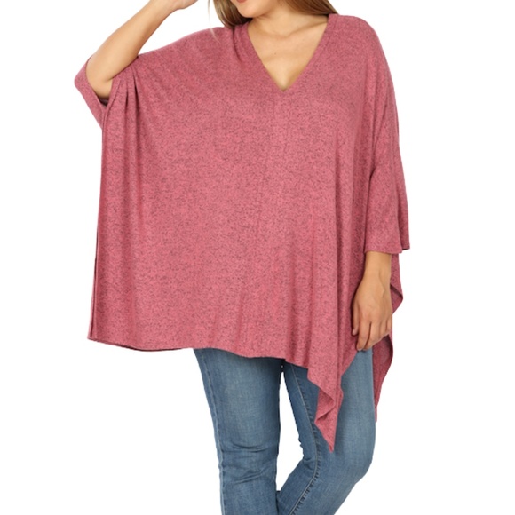 Rose Oversized V-Neck Poncho Sweater - Picture 1 of 4